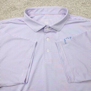 Harlestons Polo Shirt Mens 2XL XXL Pink/Blue Striped Tailored Fit Short Sleeve